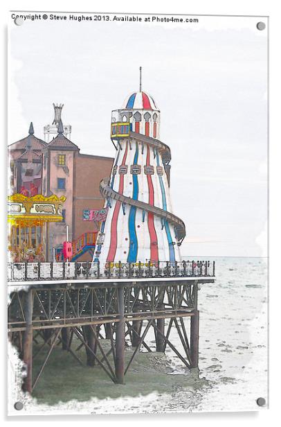 Brighton Pier Helter Skelter watercolour Acrylic by Steve Hughes