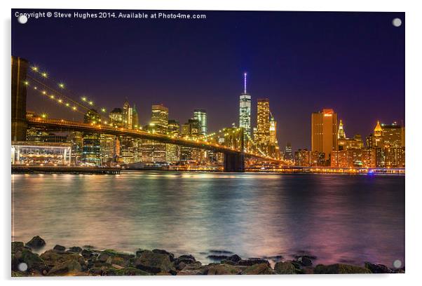 Manhattan at night from Brooklyn Acrylic by Steve Hughes