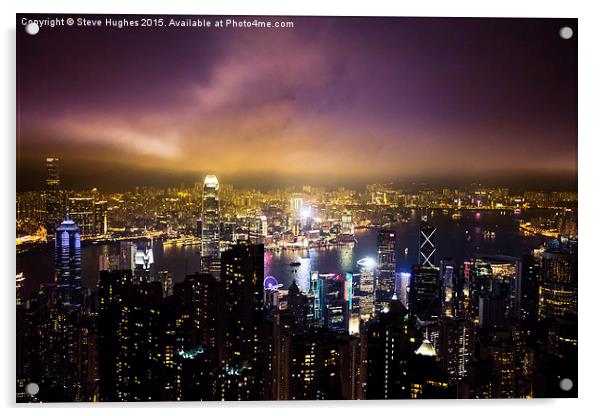  Hongkong City at night Acrylic by Steve Hughes