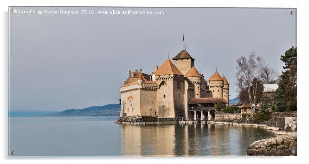 Chateau de Chillion on the shores of Lake Geneva Acrylic by Steve Hughes