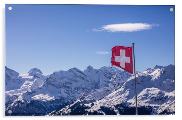 Swiss flag flying high Acrylic by Steve Hughes