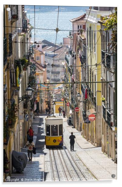 Lisbon street view Acrylic by Steve Hughes