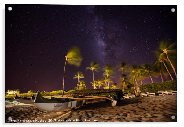 Milkyway above Hawaiian beach Acrylic by Steve Hughes