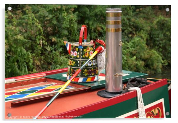 Brightly coloured canal boat Acrylic by Steve Hughes