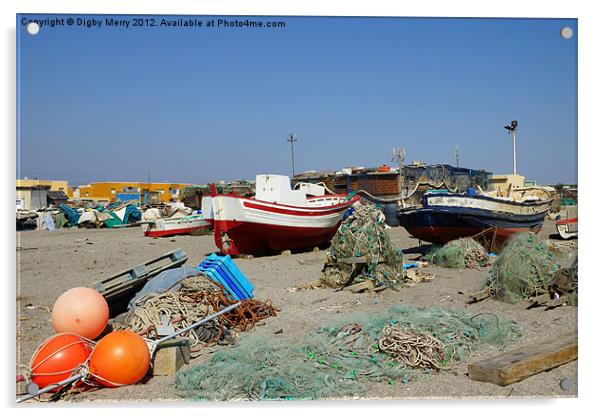 Fishing boats on the beach Acrylic by Digby Merry