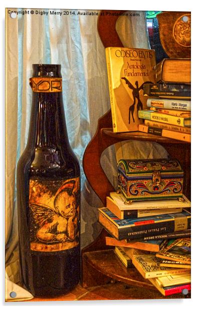 Bottle and Books Acrylic by Digby Merry