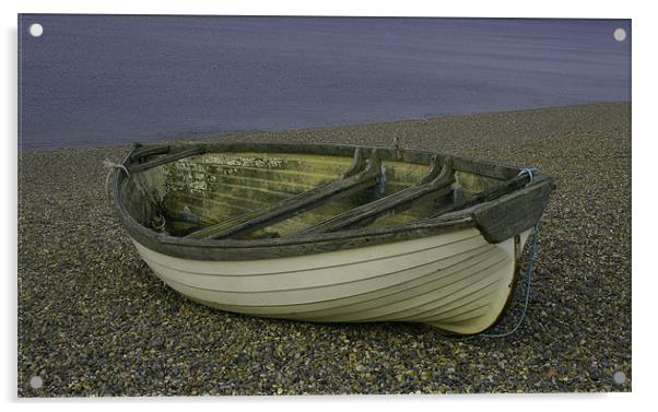 Rowing boat on Weybourne beach Acrylic by Kathy Simms