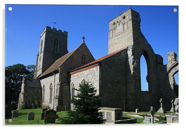 Weybourne church Acrylic by Kathy Simms