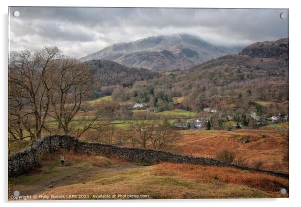 Elterwater Village in The Langdales Acrylic by Philip Baines