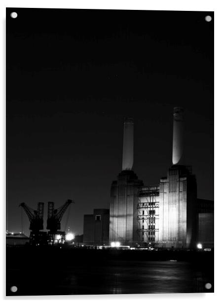 Battersea Power Station at Night - London Cityscapes  Acrylic by Henry Clayton