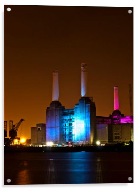 Battersea Power Station at Night - London Cityscapes  Acrylic by Henry Clayton