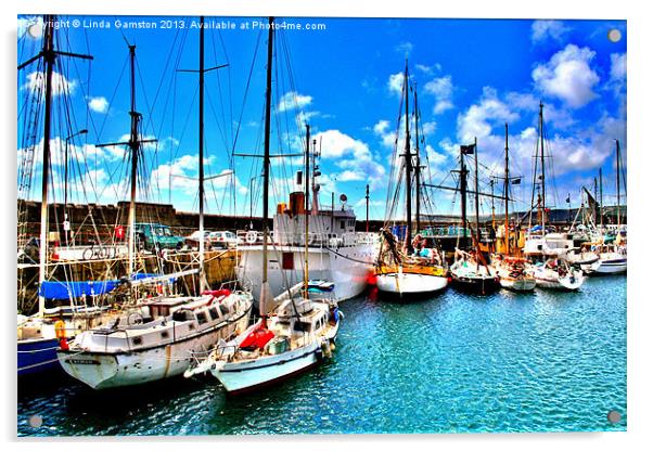 Boats in Penzance Harbour Acrylic by Linda Gamston