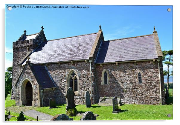 St Madoc's Church, Llanmadoc Acrylic by Paula J James
