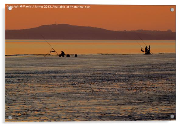 Fishing at Sunset Acrylic by Paula J James