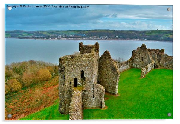 Llansteffan Castle Acrylic by Paula J James
