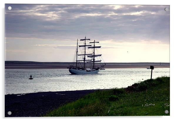 Tall Ship at Sea Acrylic by JEAN FITZHUGH