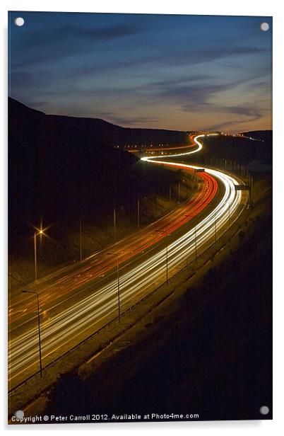 Motorway Light Trails Acrylic by Peter Carroll