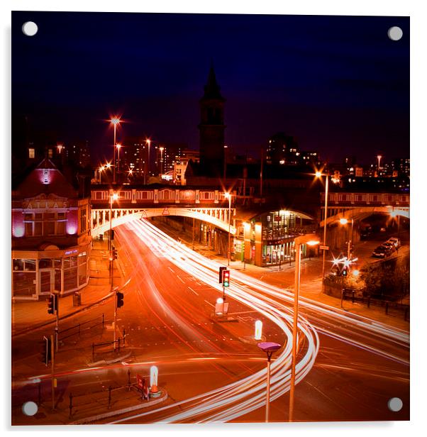 Manchester City Urban Night Lights Acrylic by Peter Carroll