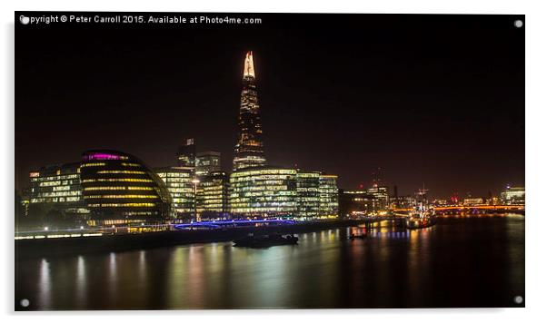 London Skyline and The Shard at night. Acrylic by Peter Carroll