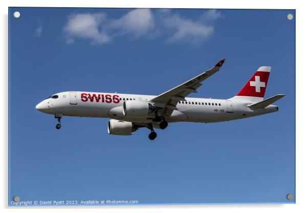 Swiss Airlines Airbus A220 Acrylic by David Pyatt