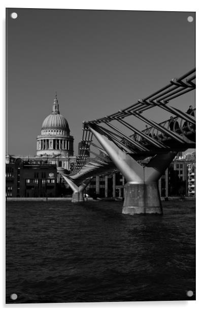 Millenium bridge and St Pauls Acrylic by David Pyatt