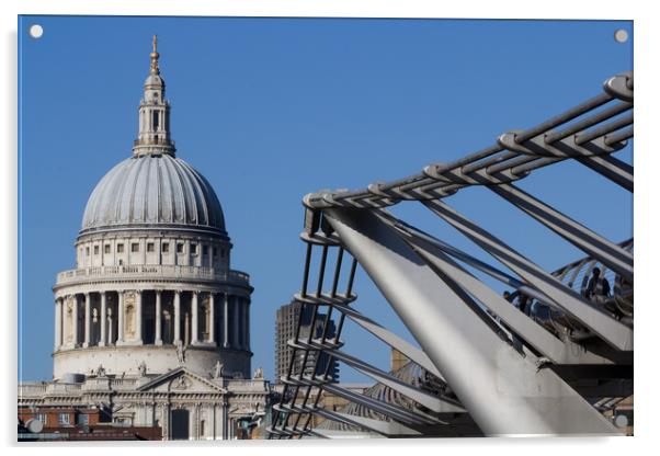 St pauls and Millenium Bridge Acrylic by David Pyatt