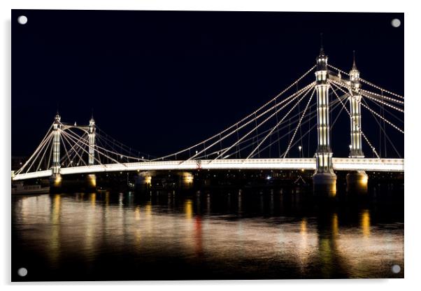 Albert Bridge London night view Acrylic by David Pyatt