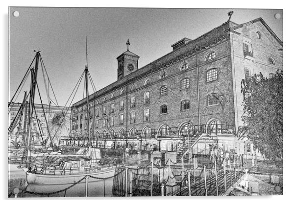 St Katherines Dock London sketch Acrylic by David Pyatt