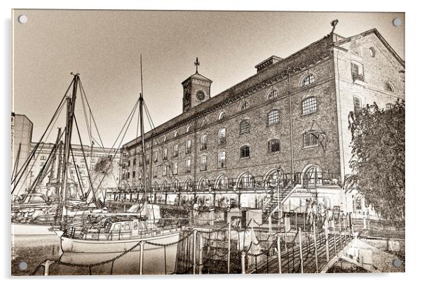 St Katherines Dock London sketch Acrylic by David Pyatt