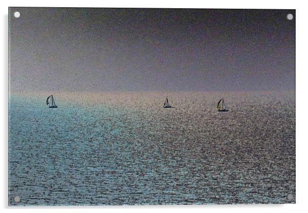 Three Distant Yachts Acrylic by David Pyatt