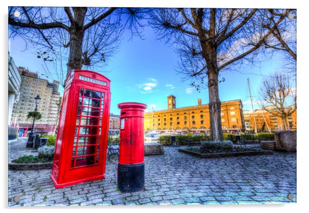  Red Post Box Phone box Londo Acrylic by David Pyatt