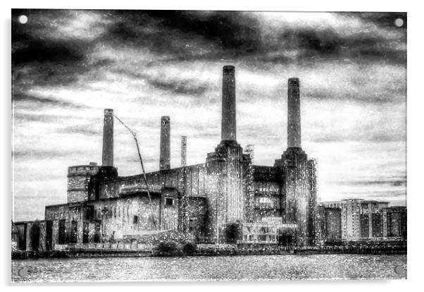 Battersea Power-Station London Snow Acrylic by David Pyatt