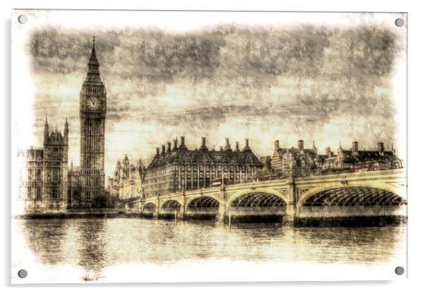 Westminster Bridge and Big Ben Vintage Acrylic by David Pyatt