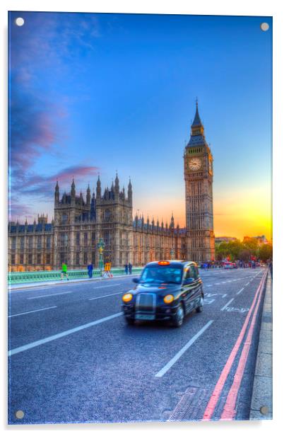 Westminster Bridge And Taxi Acrylic by David Pyatt