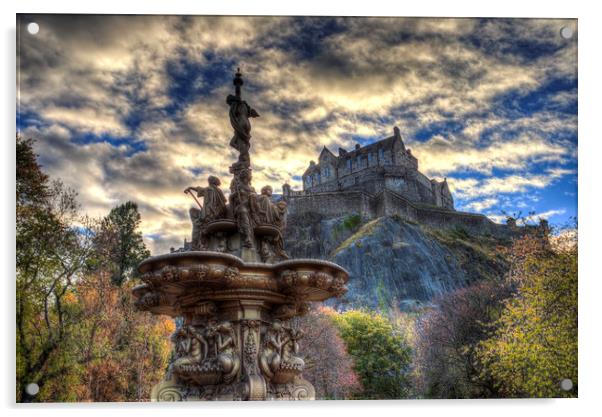 Ross Fountain And Edinburgh Castle Acrylic by David Pyatt