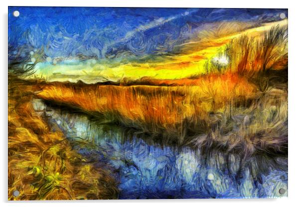 The Sunset River Van Gogh Acrylic by David Pyatt