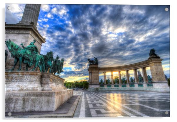 Heroes Square Budapest Sunrise Acrylic by David Pyatt