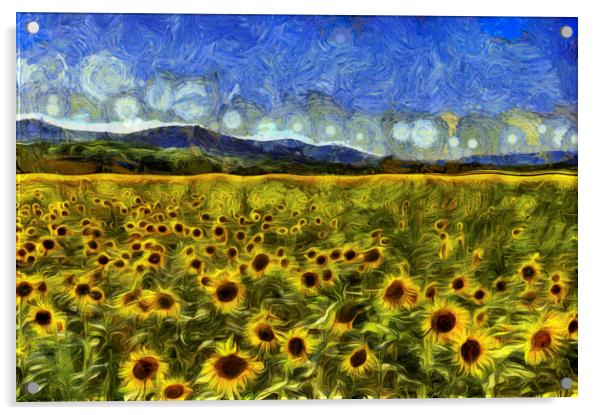Summer Sunflowers Van Gogh Acrylic by David Pyatt