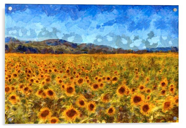 Van Gogh Summer Sunflowers Acrylic by David Pyatt