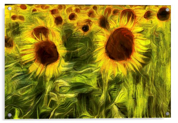 Sunflowers Abstract Van Gogh Acrylic by David Pyatt