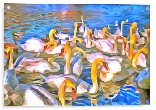 Swans Pop Art Acrylic by David Pyatt