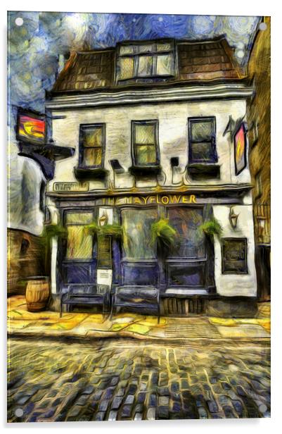 The Mayflower Pub London Van Gogh Acrylic by David Pyatt
