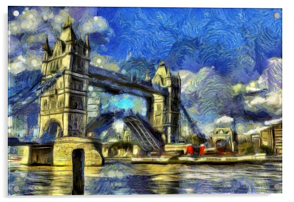 Tower Bridge Van Gogh Acrylic by David Pyatt