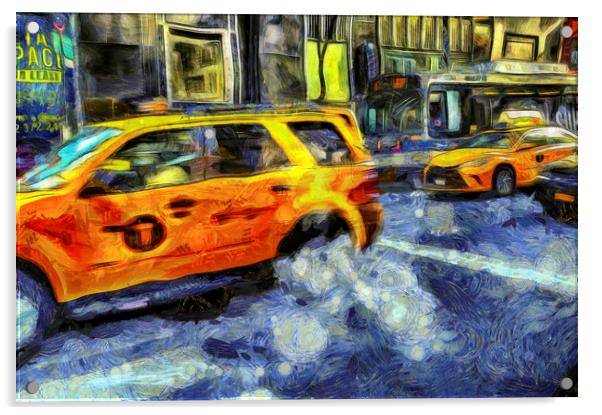 New York Taxis Art Acrylic by David Pyatt