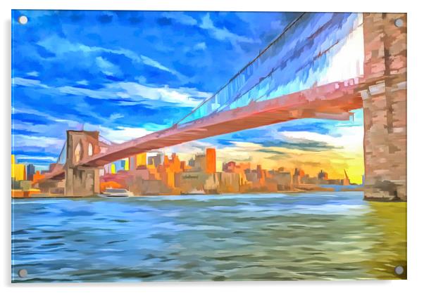 Brooklyn Bridge Pop Art Acrylic by David Pyatt