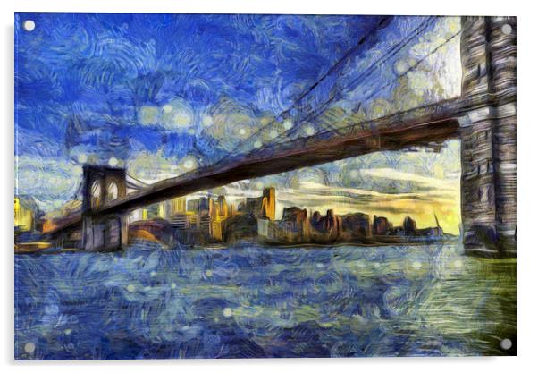 Brooklyn Bridge Van Gogh Acrylic by David Pyatt