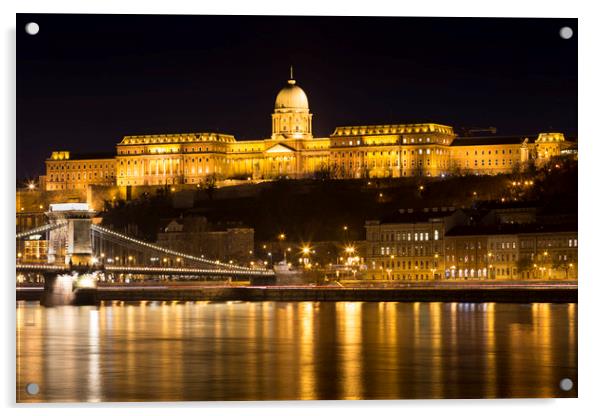 Budapest At Nighttime  Acrylic by David Pyatt