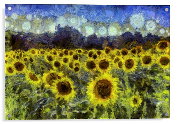 Van Gogh Sunflowers Acrylic by David Pyatt