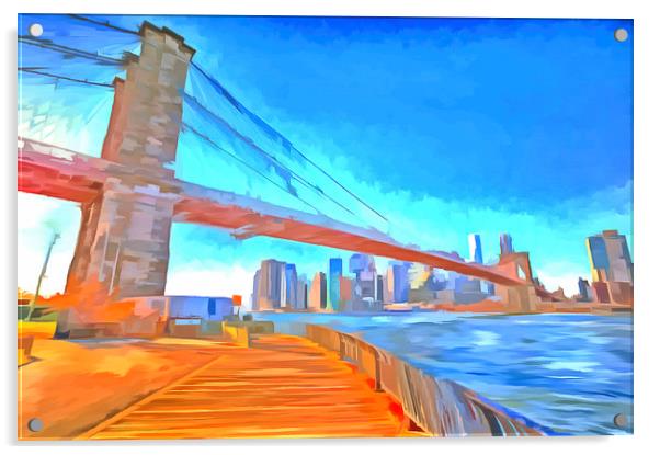 Brooklyn Bridge Pop Art Acrylic by David Pyatt