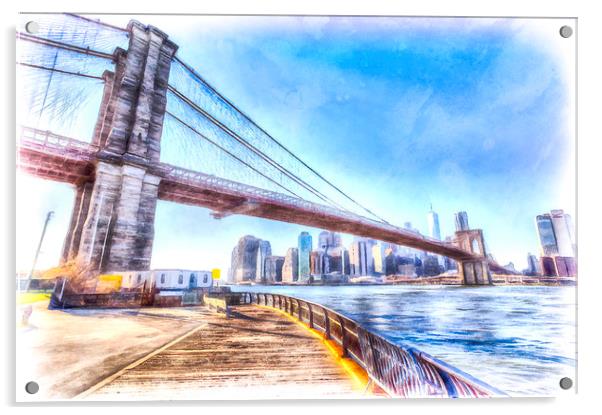 Brooklyn Bridge New York Art Acrylic by David Pyatt